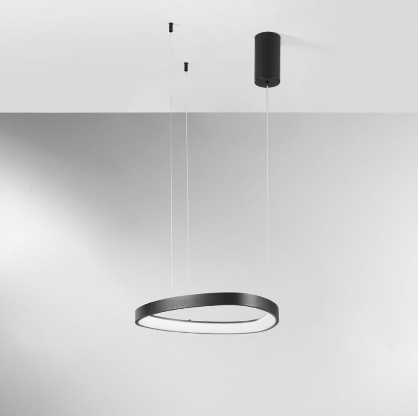 Sospensione LED ovale in alluminio bianco-nero diffusore in acrilico D. 45cm 40W CCT 6160LM KLAPTON-S45 Sospensione LED ovale in alluminio bianco-nero diffusore in acrilico D. 45cm 40W CCT 6160LM KLAPTON-S45
